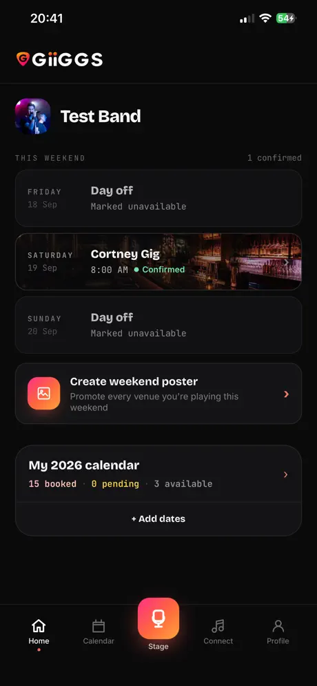 GIIGGS app home — this weekend